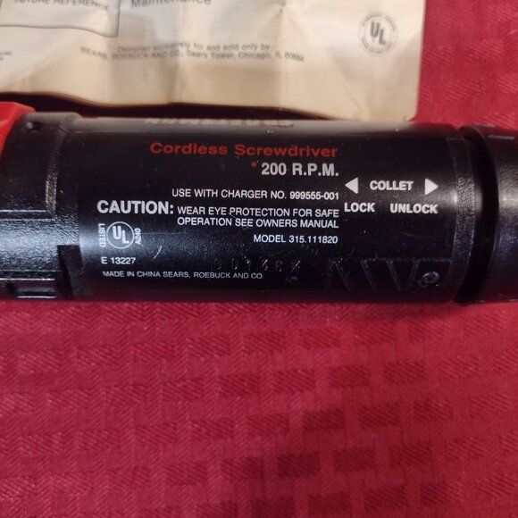 Sears Craftsman Cordless Screwdriver – Model #315.111820 - Picture 4 of 5